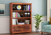 MoonWooden Solid Sheeshamwood Bookcase Book Shelves Cabinet with Racks and Drawer in Honey Finish (Set of 1)